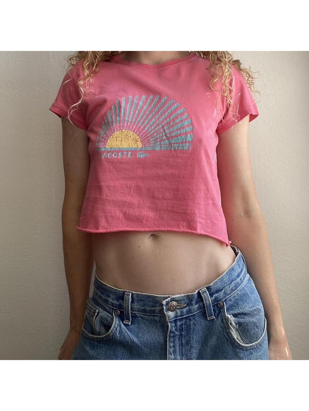 Vintage y2k pink summer sun graphic cropped baby tee shirt
